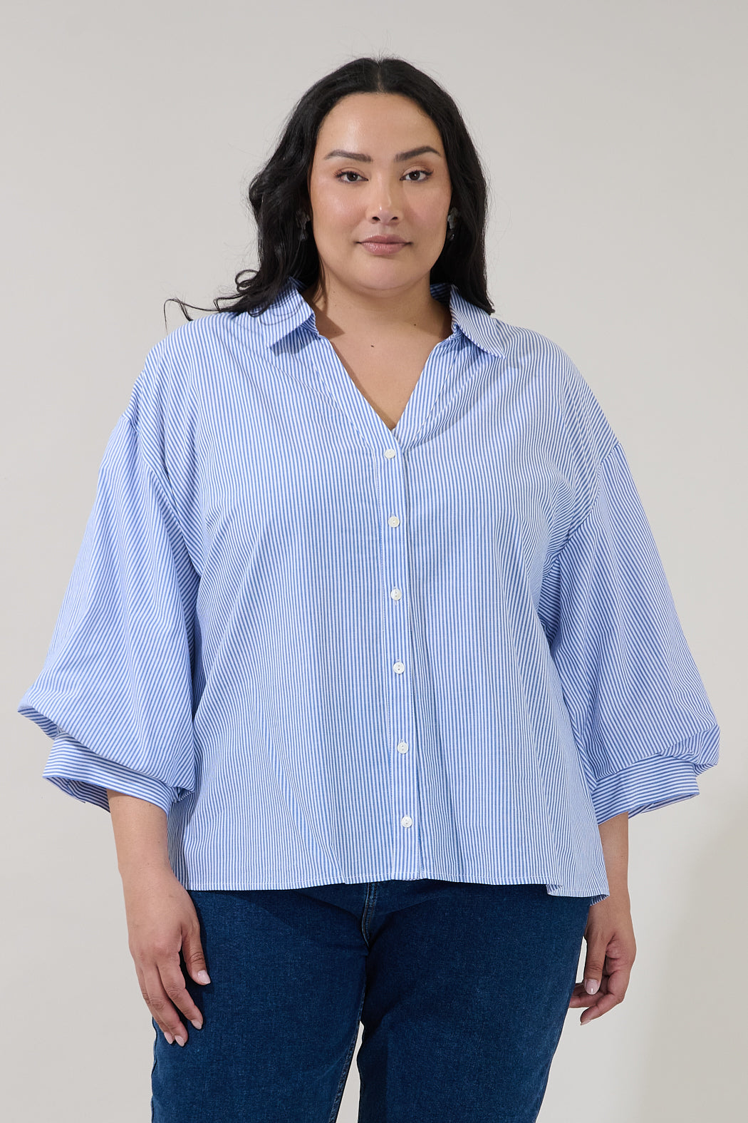 Chalet Button Down Top Stripe Curve