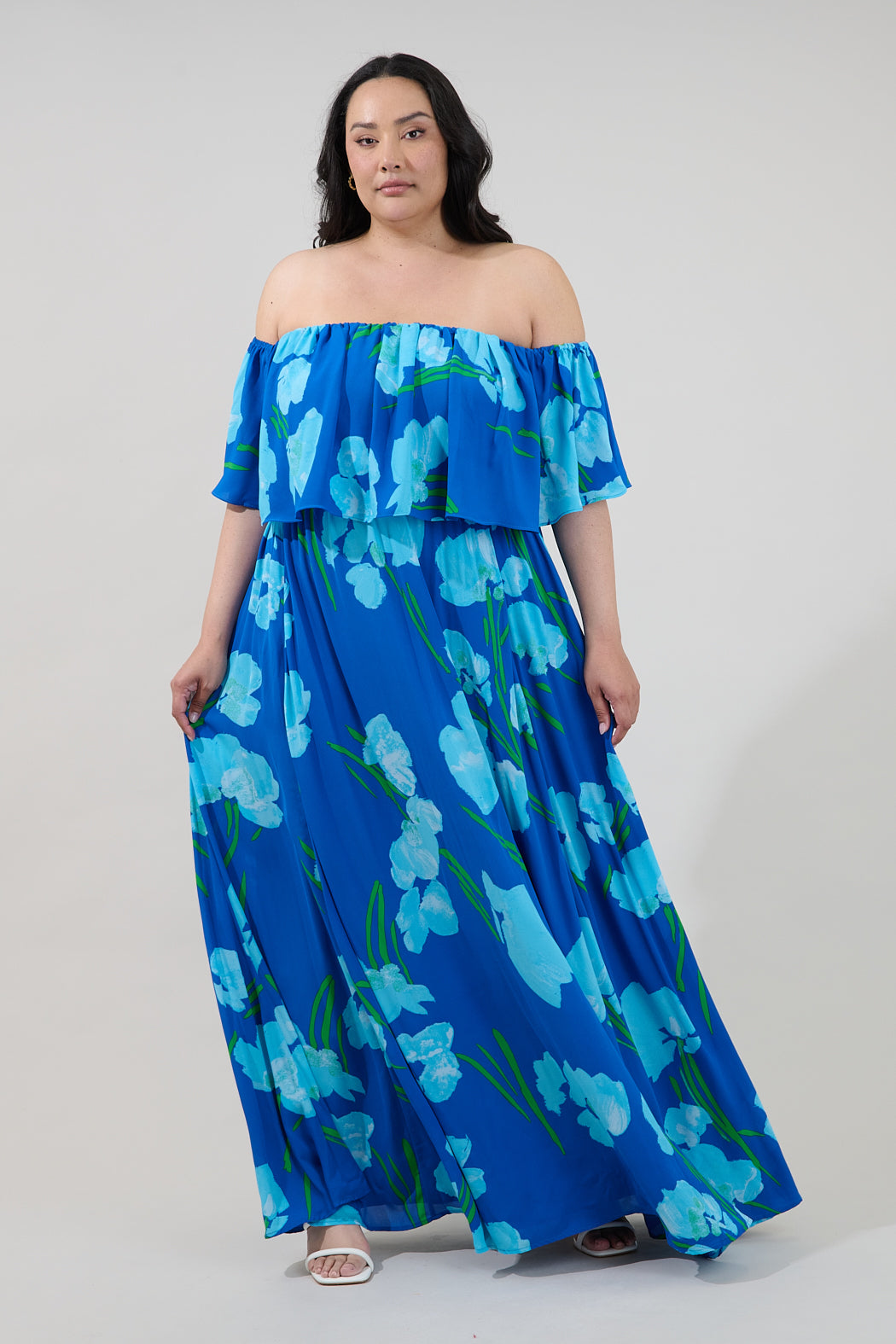Enamored Off the Shoulder Ruffle Dress Floral Curve
