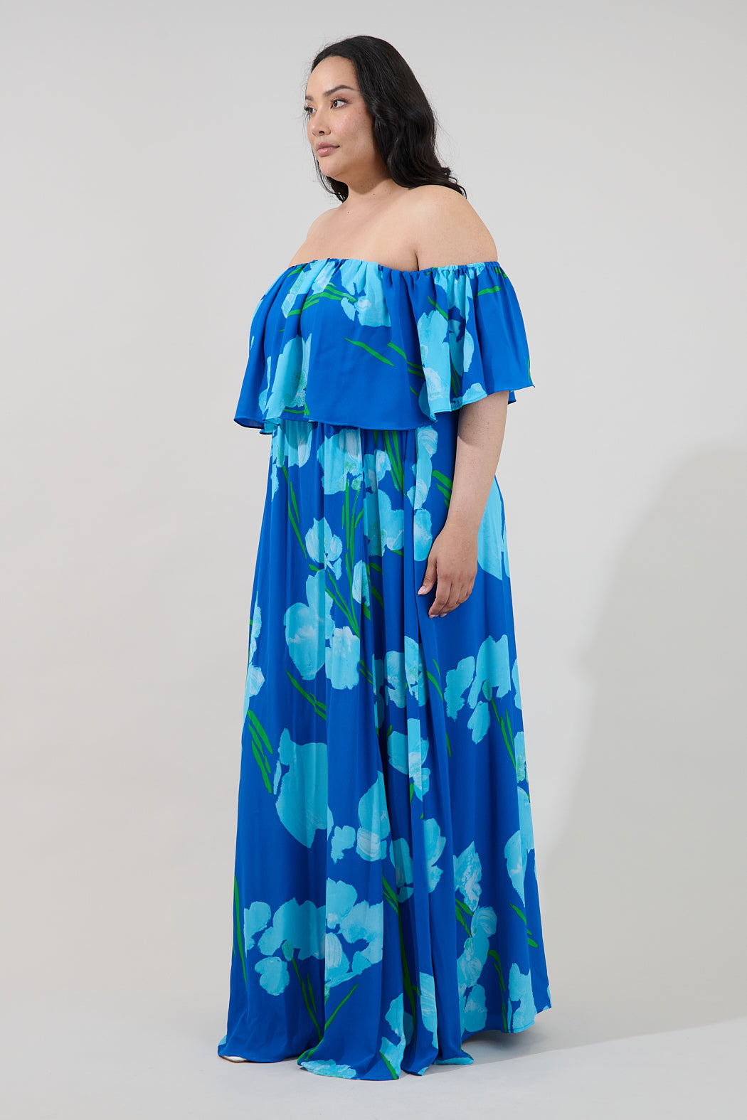 Enamored Off the Shoulder Ruffle Dress Floral Curve