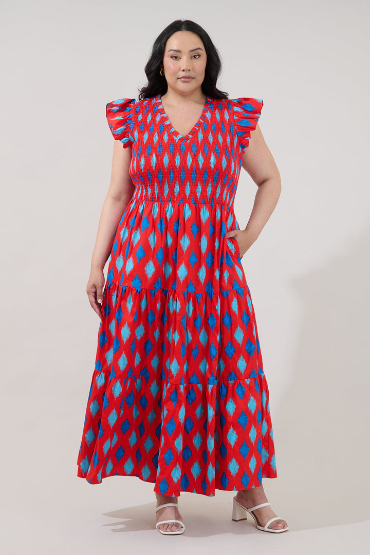 Sunfire Tiered Midi Dress Abstract Curve