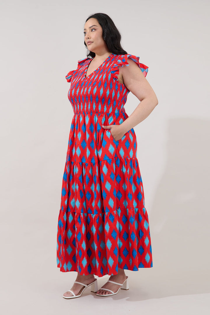 Sunfire Tiered Midi Dress Abstract Curve