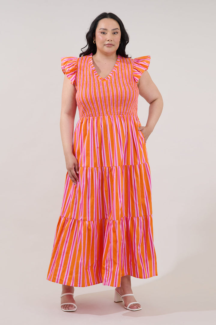 Sunfire Tiered Midi Dress Candy Stripe Curve