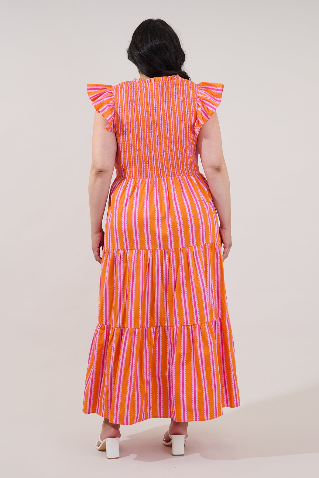 Sunfire Tiered Midi Dress Candy Stripe Curve