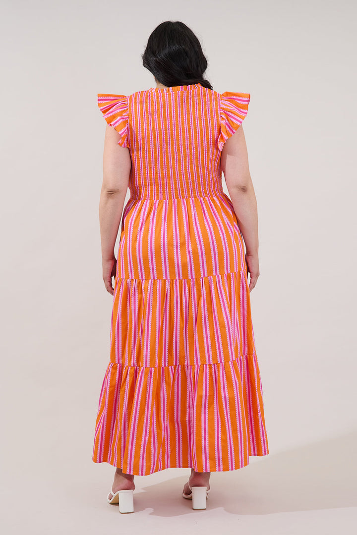 Sunfire Tiered Midi Dress Candy Stripe Curve