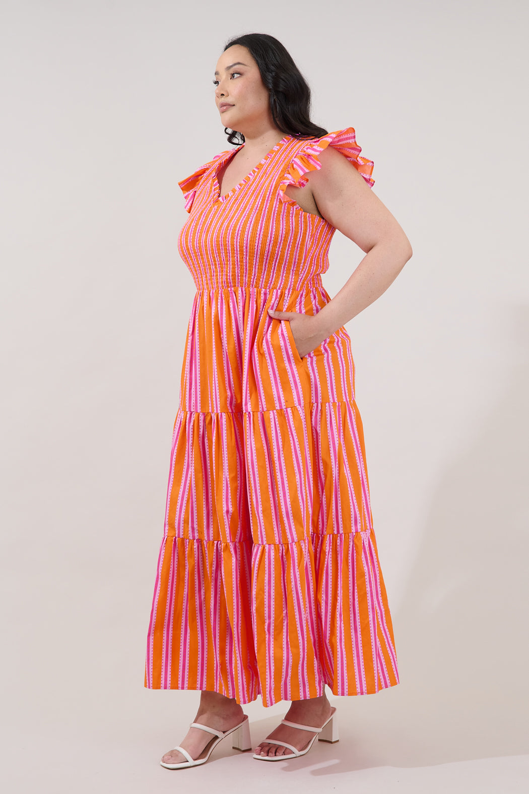 Sunfire Tiered Midi Dress Candy Stripe Curve
