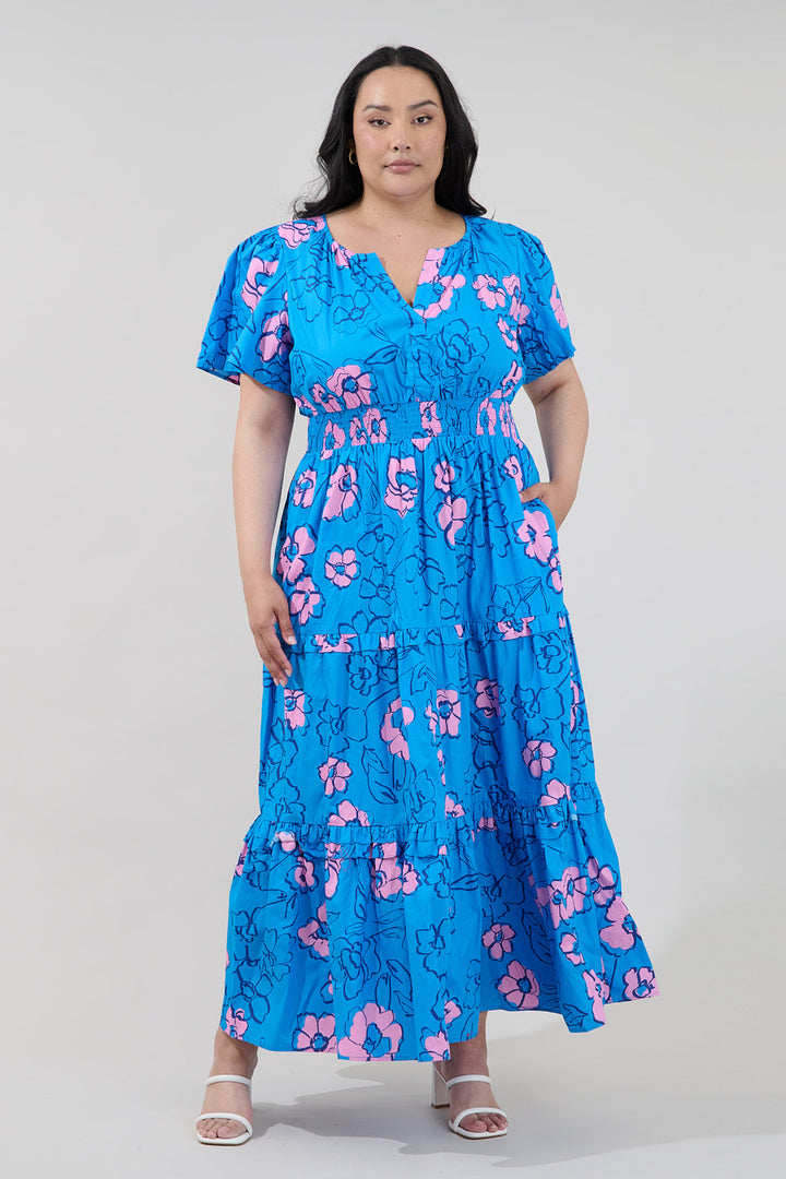 Palmer Poplin Tiered Maxi Dress Cosmic Poppy Curve