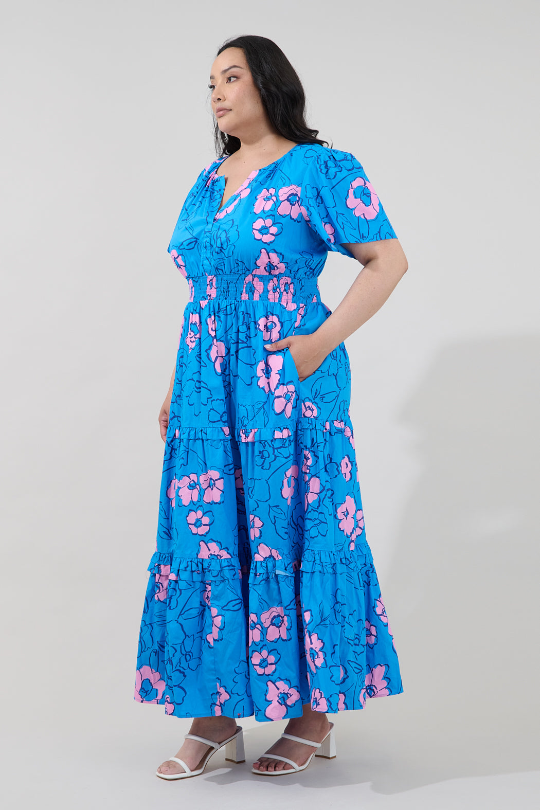 Palmer Poplin Tiered Maxi Dress Cosmic Poppy Curve
