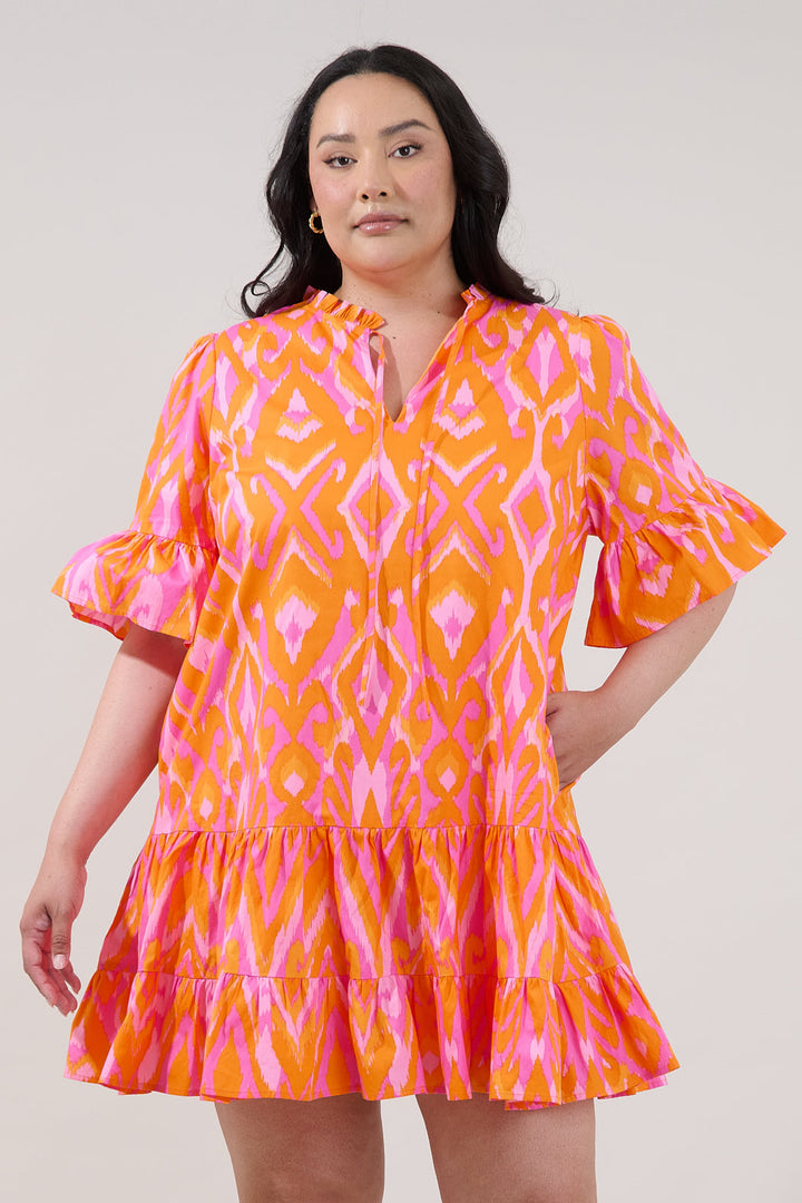 Auggie Bell Sleeve Shift Dress Ikat Curve