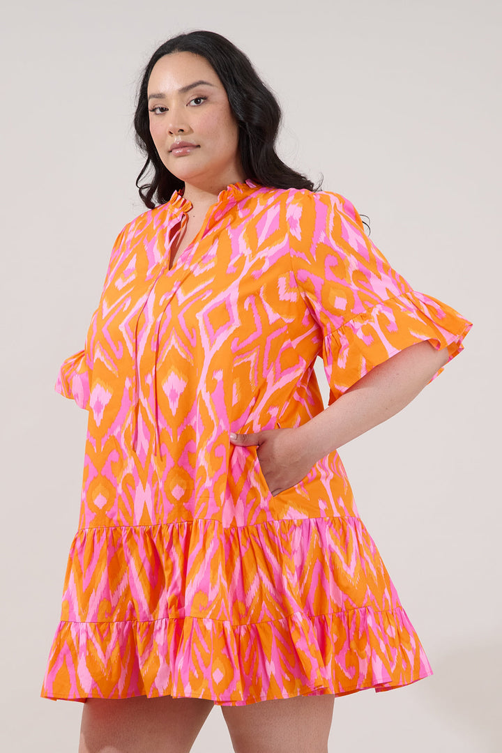 Auggie Bell Sleeve Shift Dress Ikat Curve