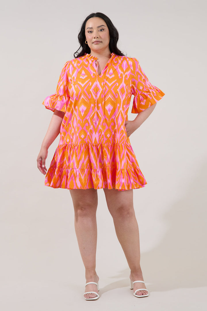Auggie Bell Sleeve Shift Dress Ikat Curve