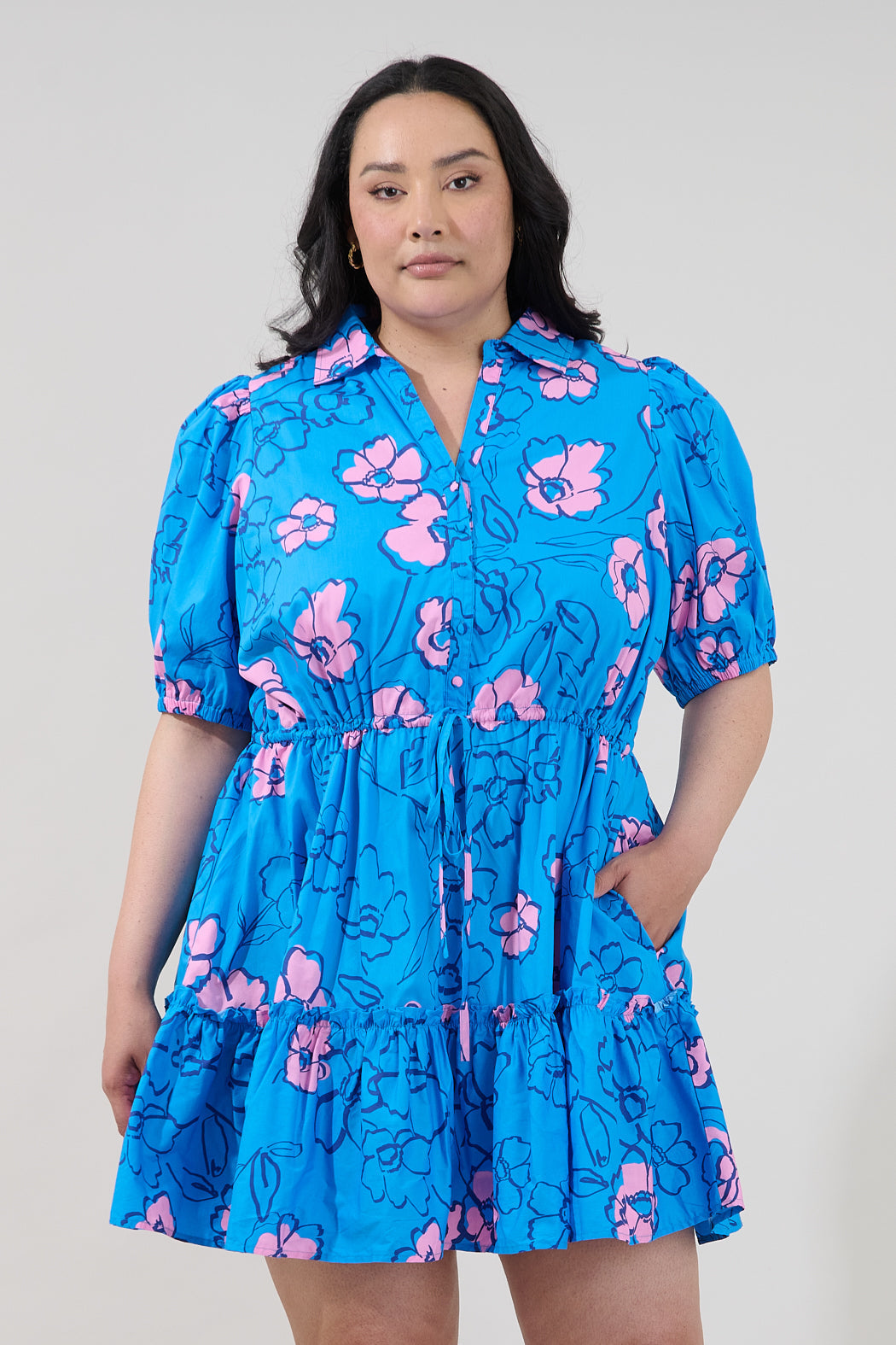 Stacie Button Down Mini Dress Cosmic Poppy Curve