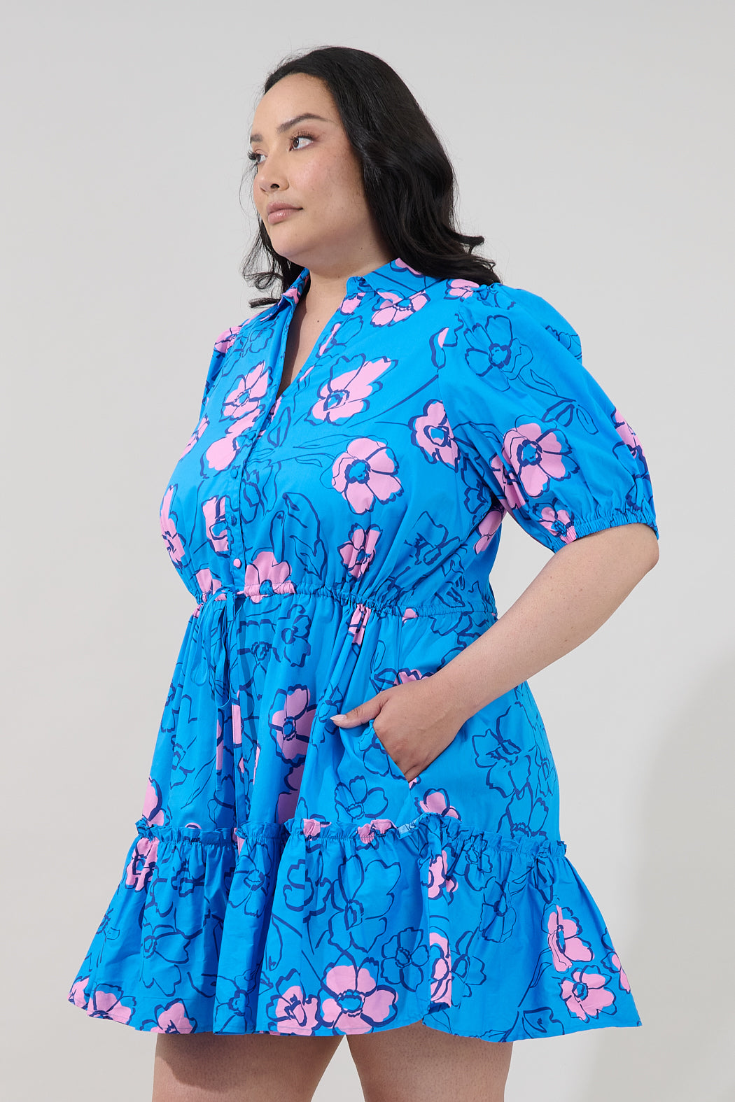 Stacie Button Down Mini Dress Cosmic Poppy Curve