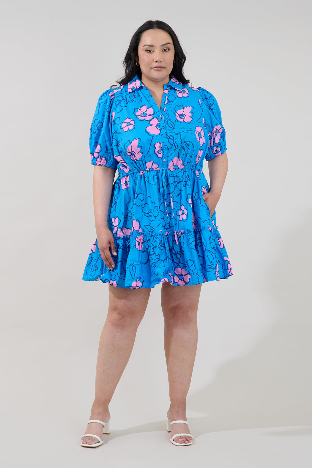 Stacie Button Down Mini Dress Cosmic Poppy Curve