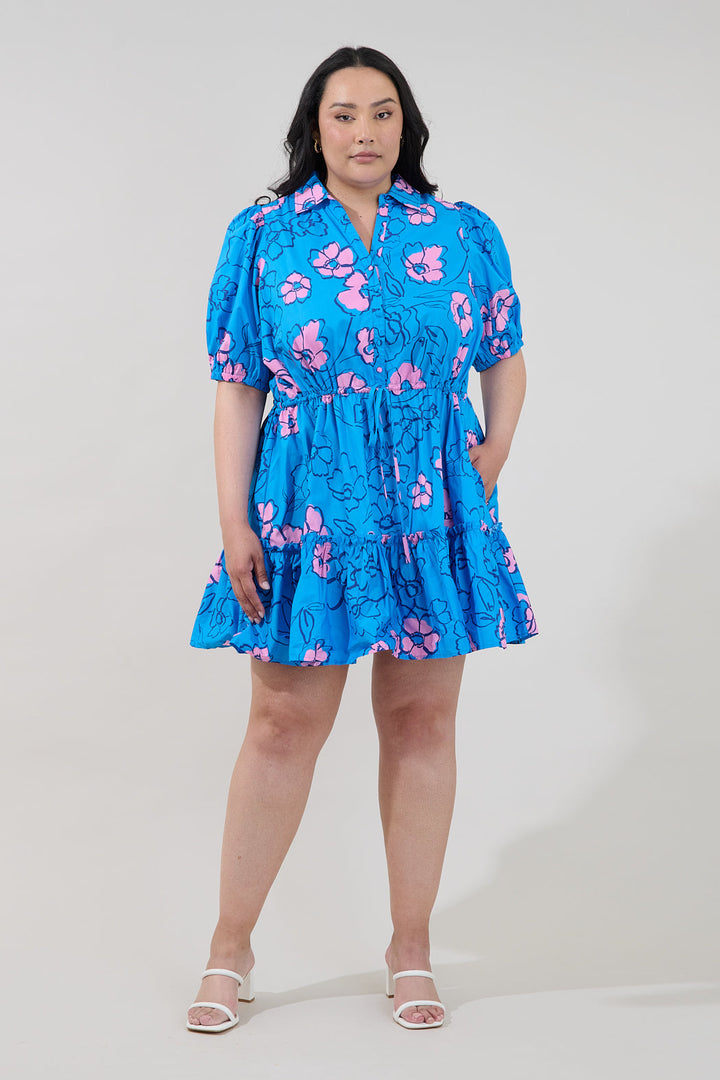 Stacie Button Down Mini Dress Cosmic Poppy Curve