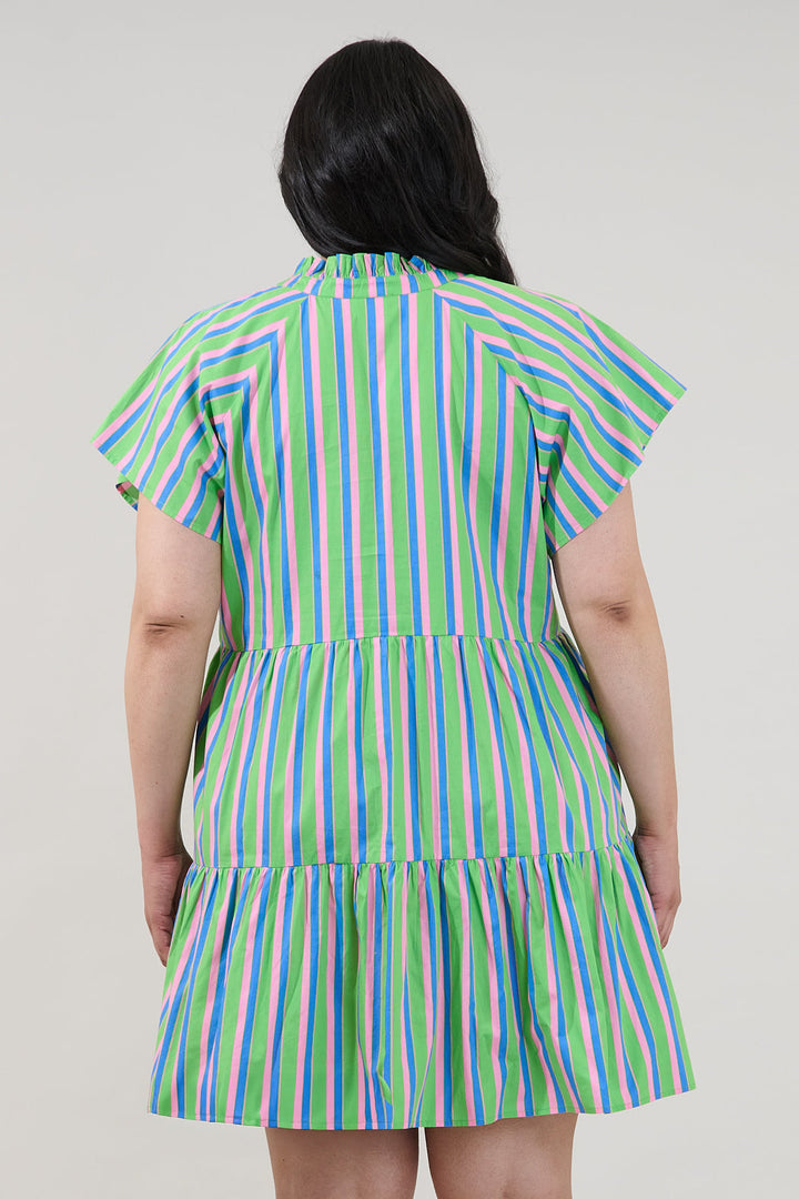 Janelly Poplin Tiered Mini Dress Stripe Curve