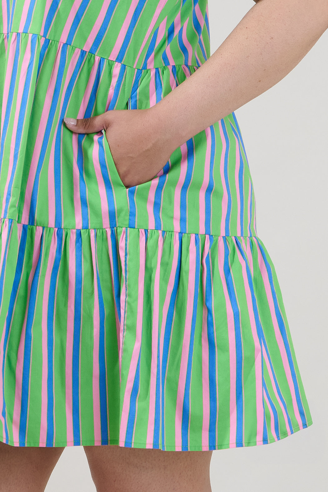 Janelly Poplin Tiered Mini Dress Stripe Curve