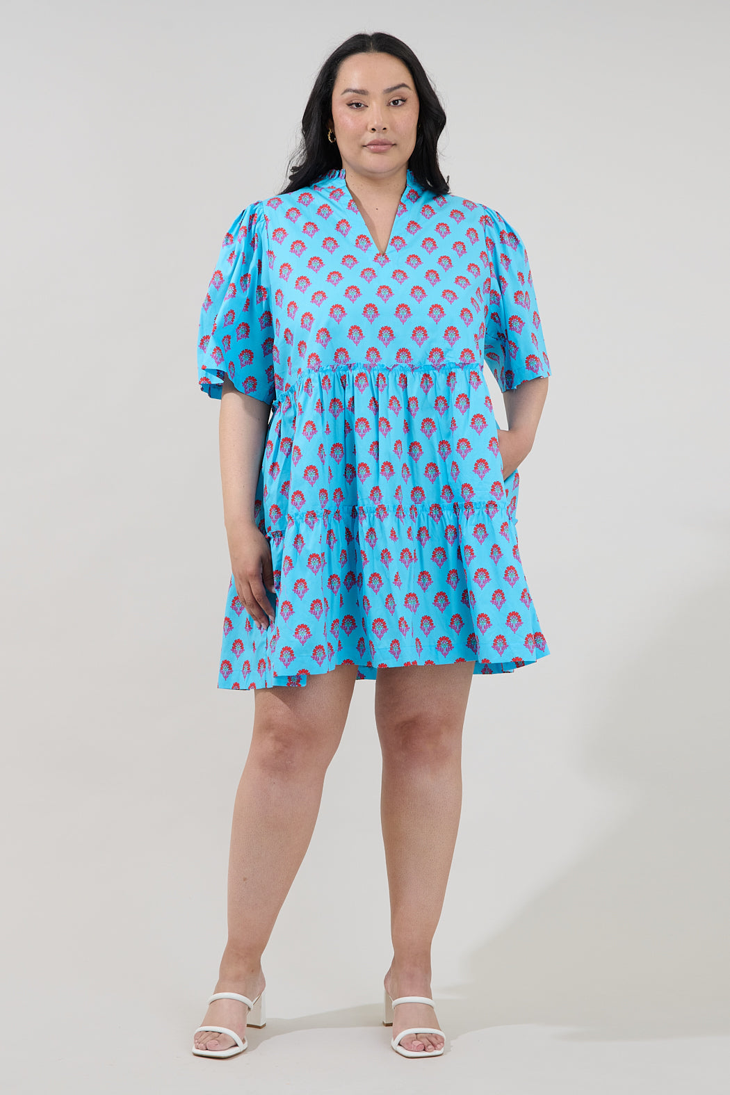 Dixie Split Neck Shift Dress Floral Curve
