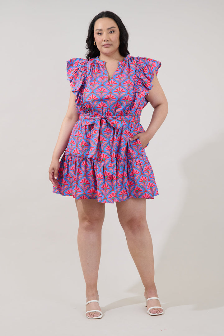 Rosy Ruffle Mini Dress Floral Curve