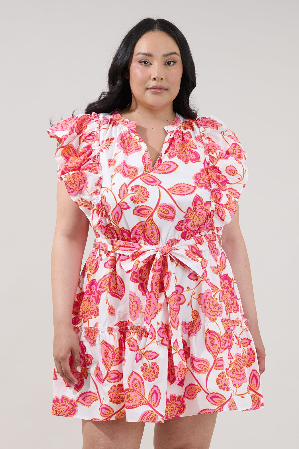 Rosy Ruffle Mini Dress Arely Floral Curve