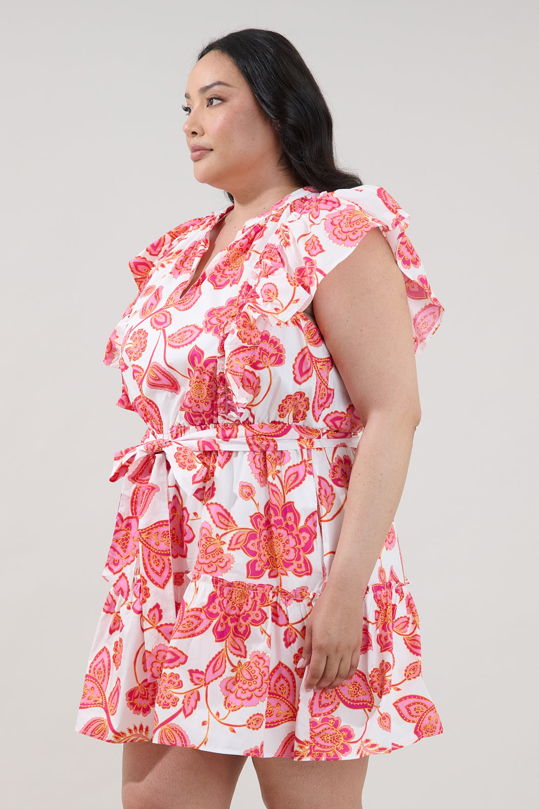 Rosy Ruffle Mini Dress Arely Floral Curve