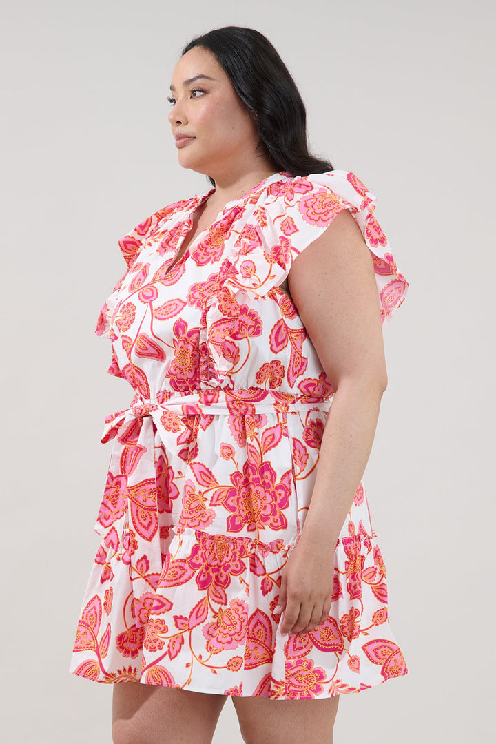 Rosy Ruffle Mini Dress Arely Floral Curve