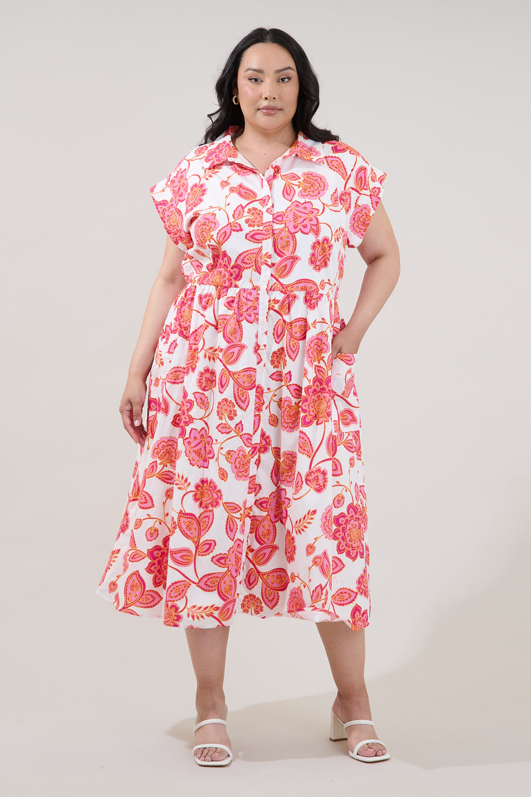Grenola Button Up Midi Dress Arely Floral Curve