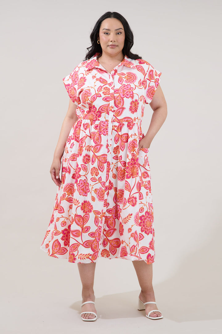 Grenola Button Up Midi Dress Arely Floral Curve