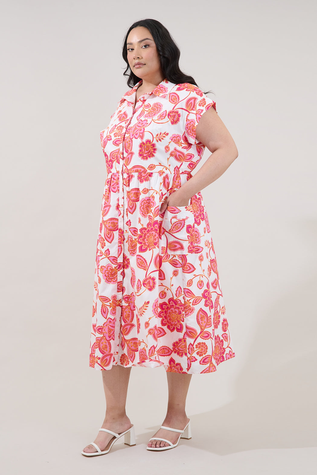 Grenola Button Up Midi Dress Arely Floral Curve