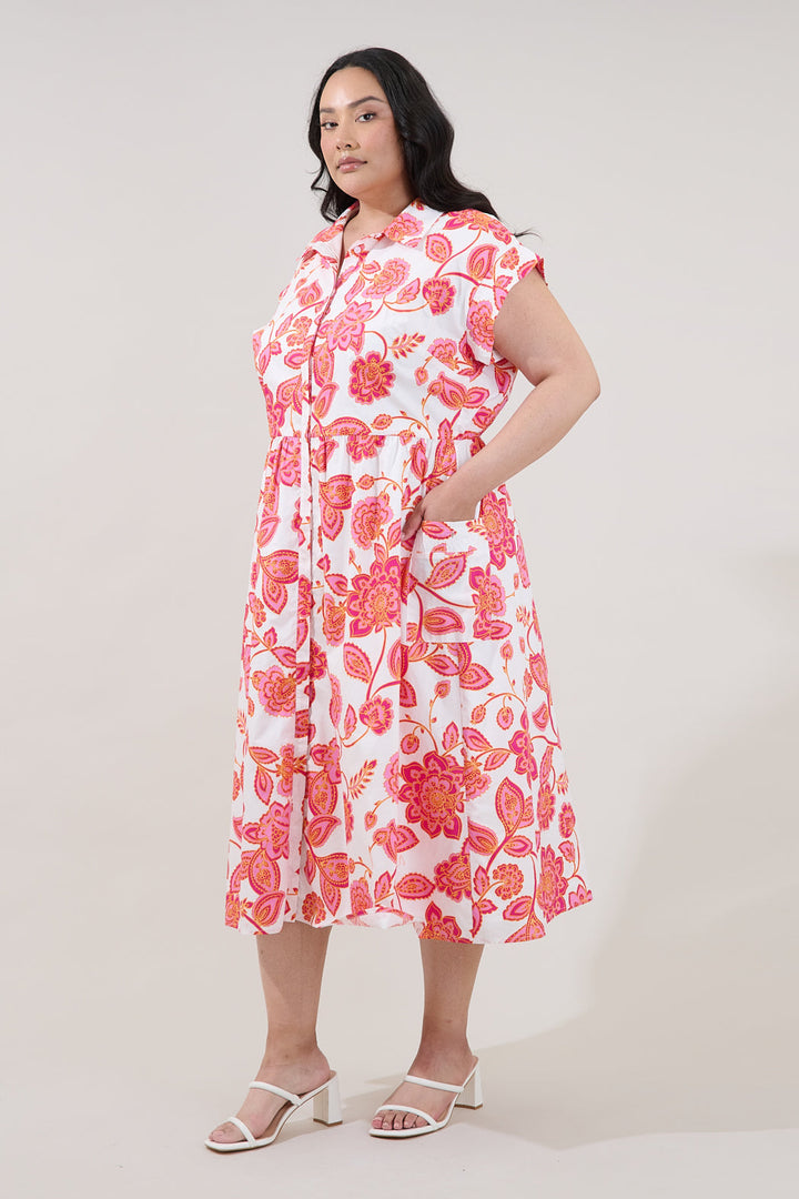 Grenola Button Up Midi Dress Arely Floral Curve