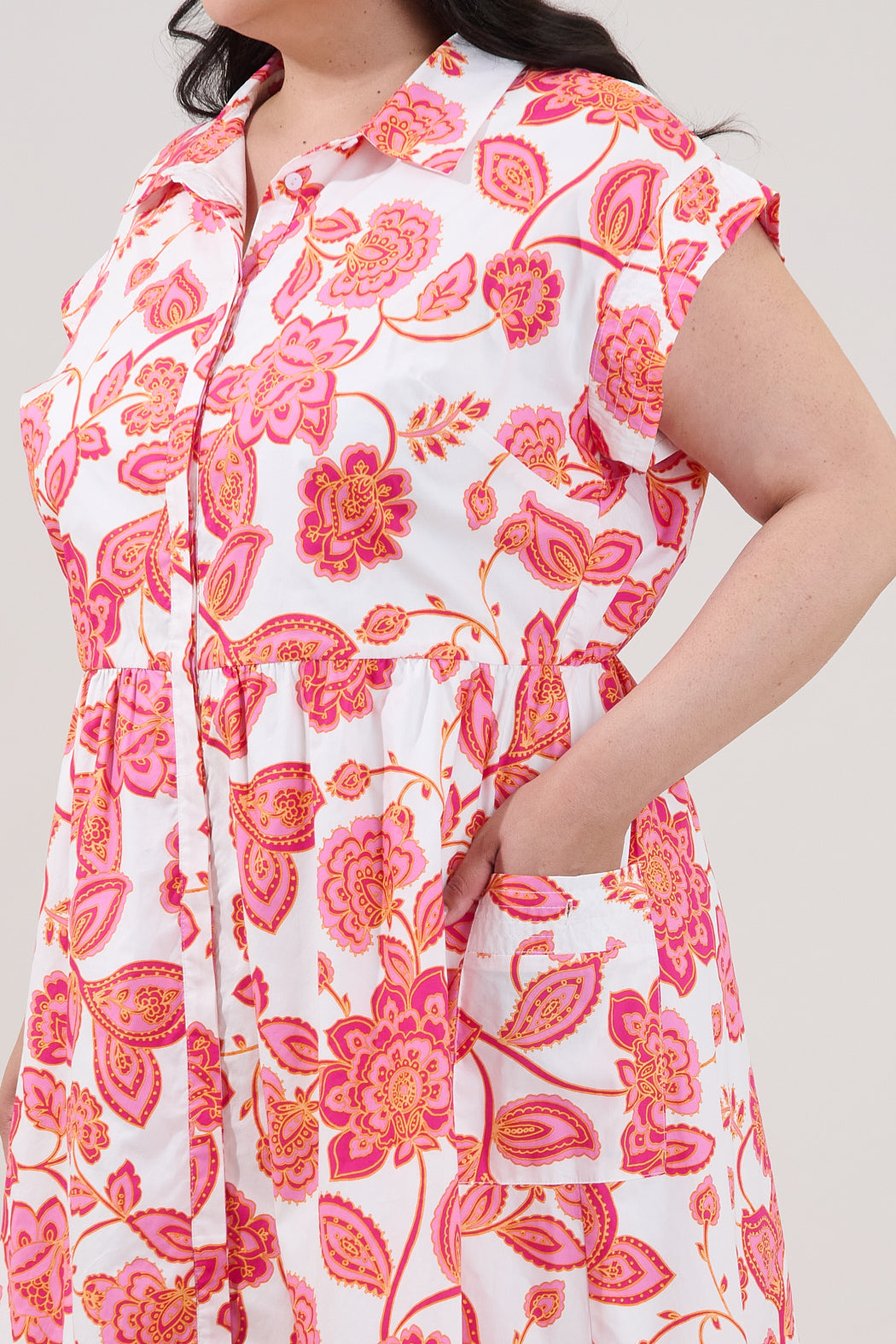 Grenola Button Up Midi Dress Arely Floral Curve