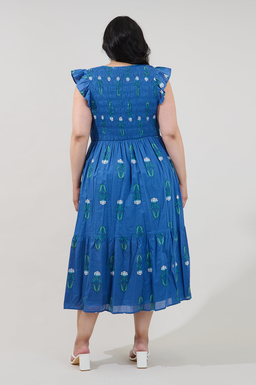 Angie Smocked Tiered Midi Dress Amena Floral Curve