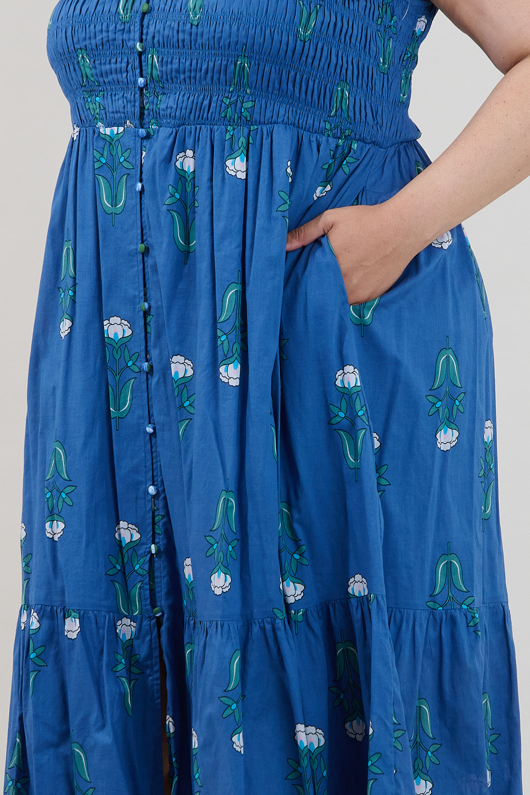 Angie Smocked Tiered Midi Dress Amena Floral Curve
