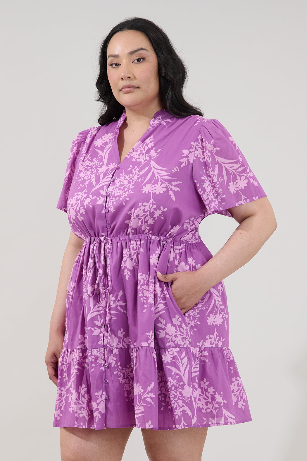 Amo Button Up Mini Dress Orchid Curve