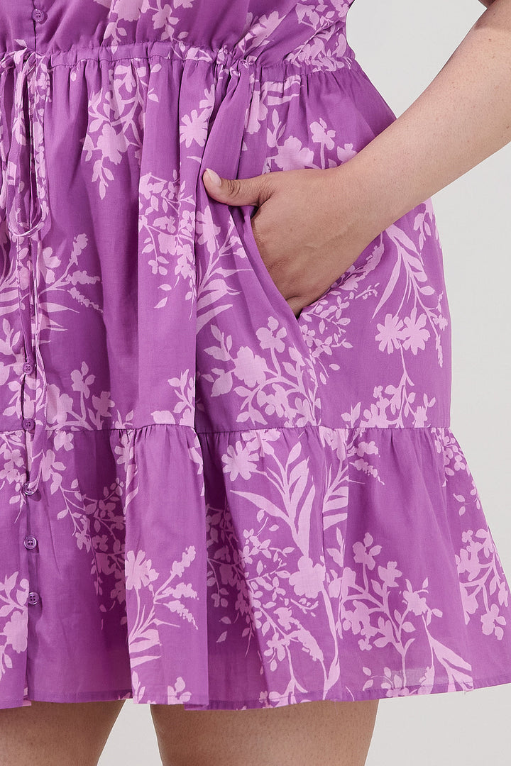 Amo Button Up Mini Dress Orchid Curve