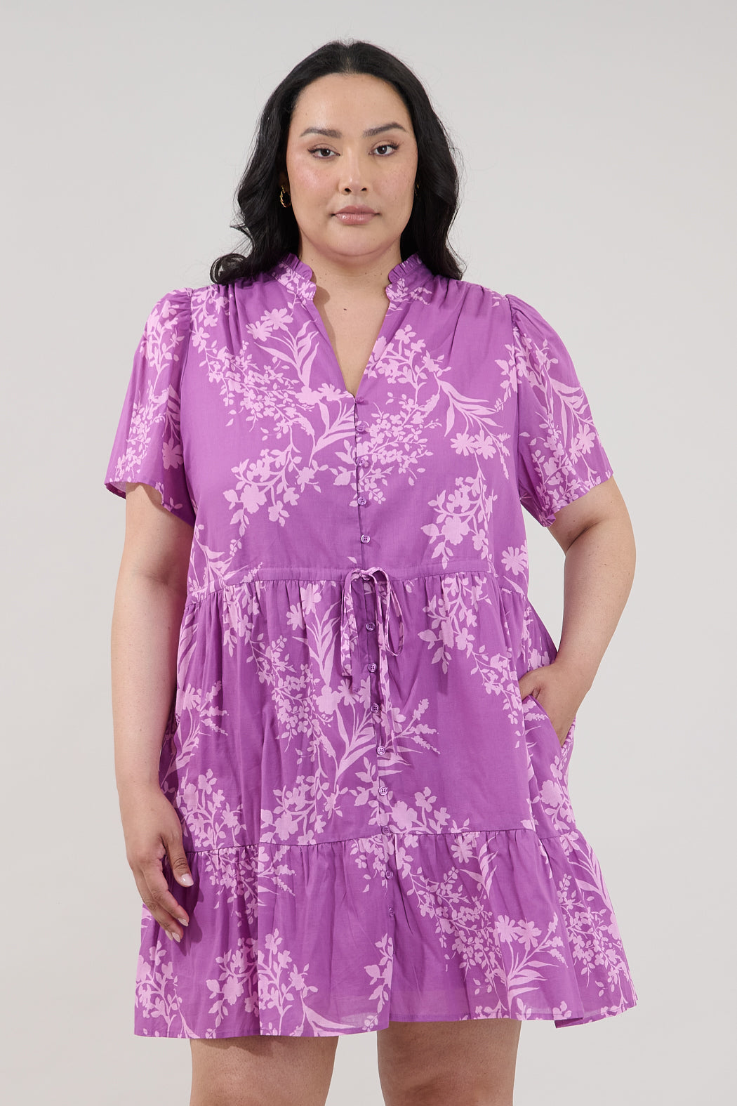 Amo Button Up Mini Dress Orchid Curve
