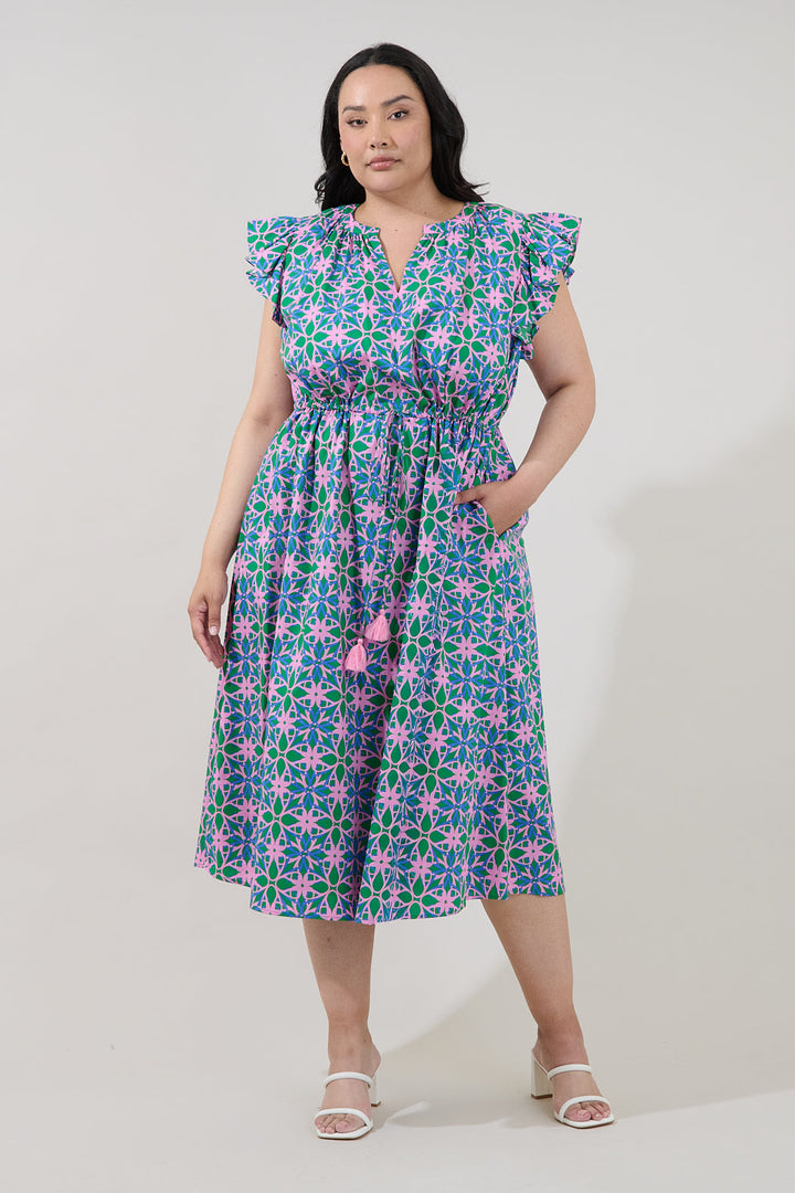 Tiarna Ruffle Midi Dress Geo Curve