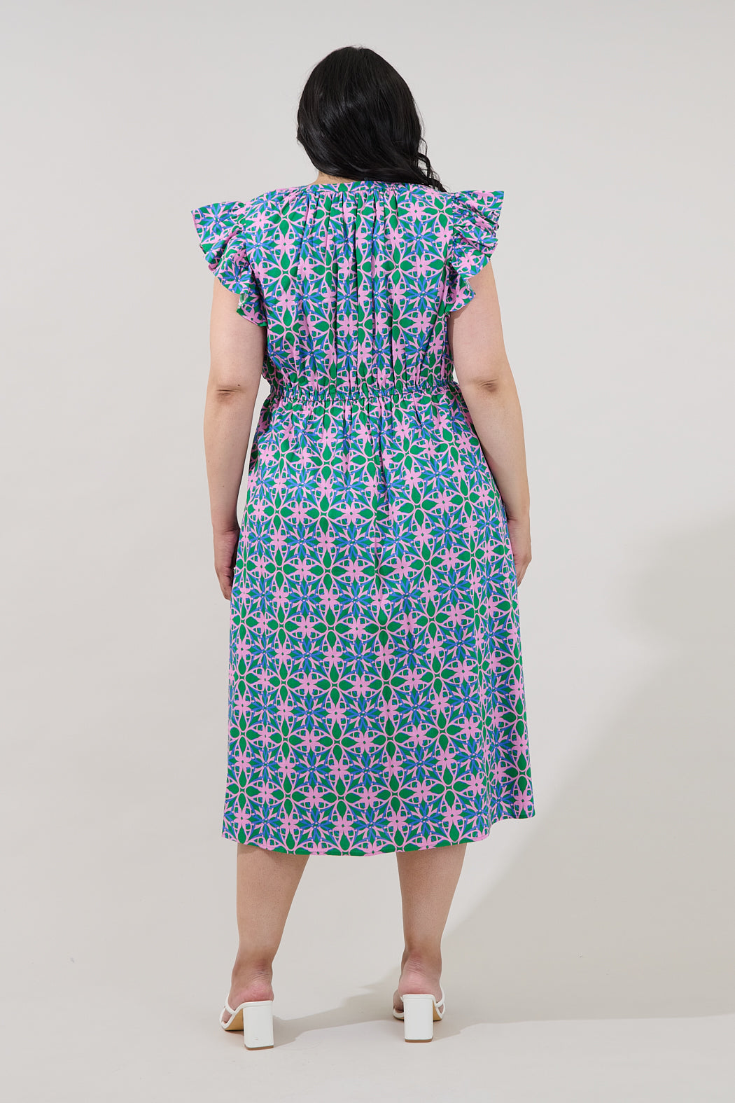 Tiarna Ruffle Midi Dress Geo Curve