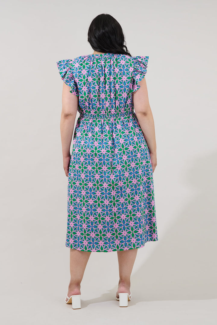 Tiarna Ruffle Midi Dress Geo Curve