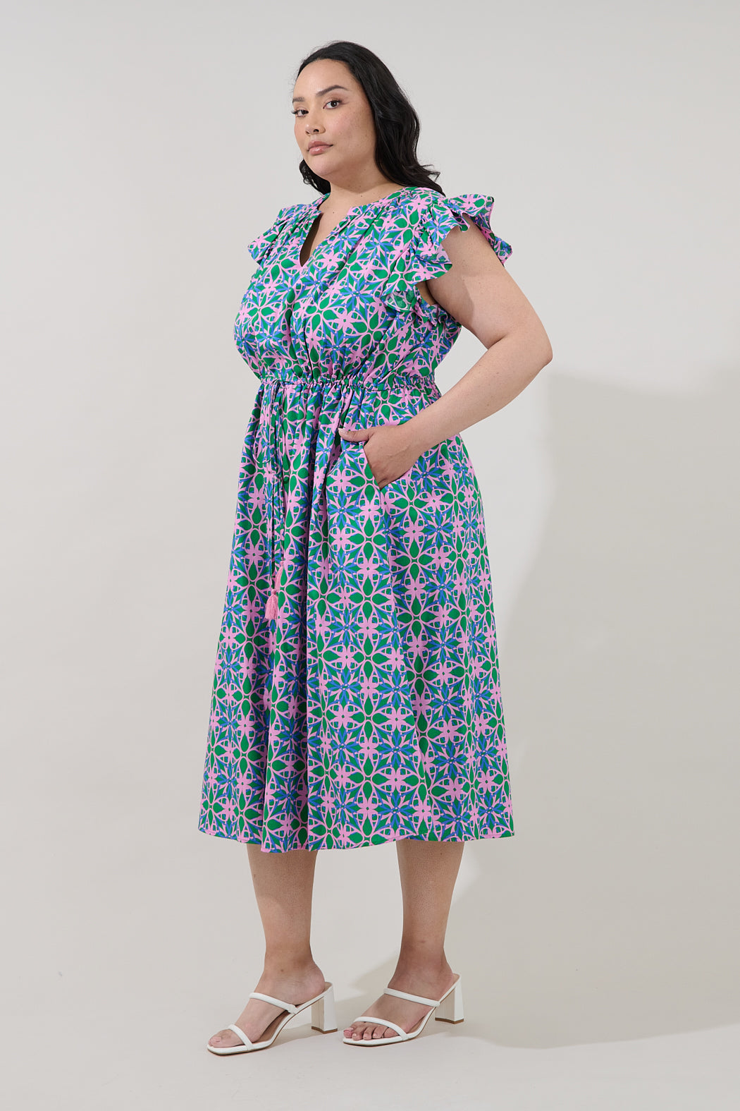 Tiarna Ruffle Midi Dress Geo Curve