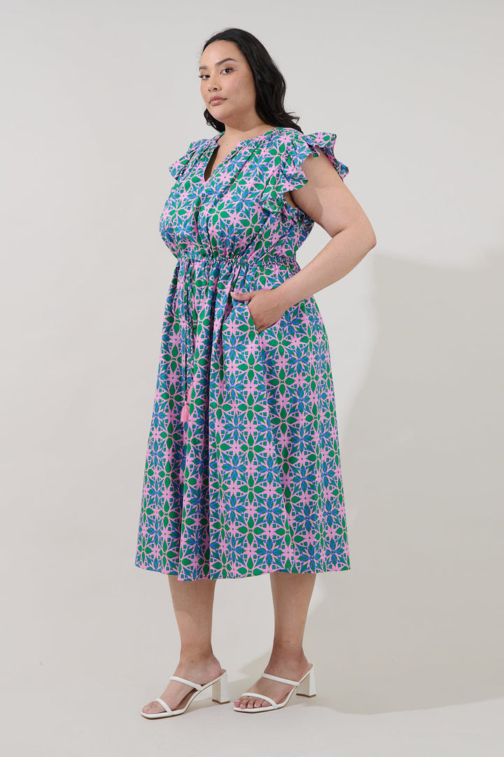 Tiarna Ruffle Midi Dress Geo Curve