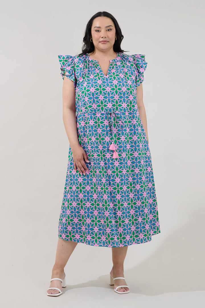 Tiarna Ruffle Midi Dress Geo Curve