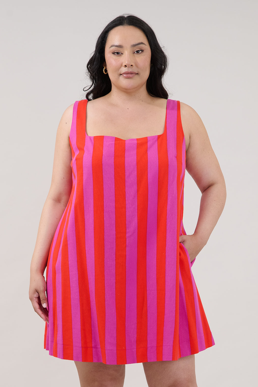 Zenica Shift Mini Dress Stripe Curve