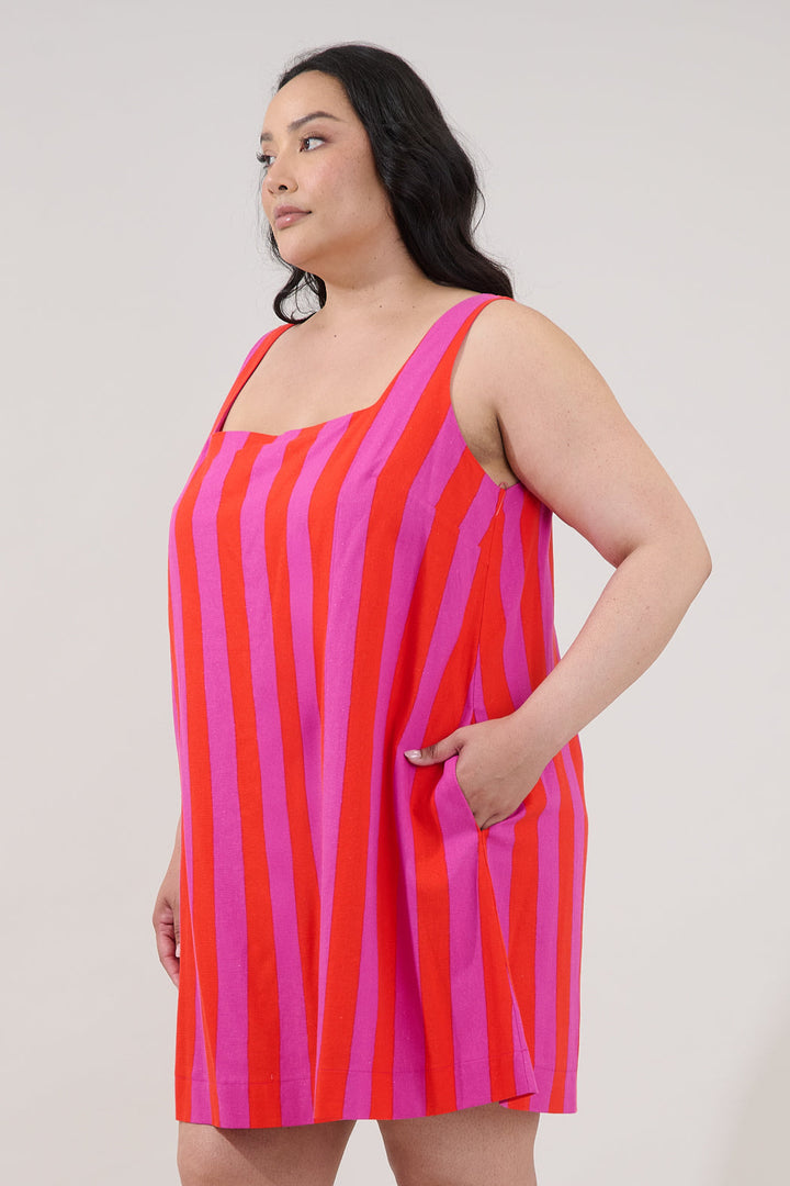 Zenica Shift Mini Dress Stripe Curve