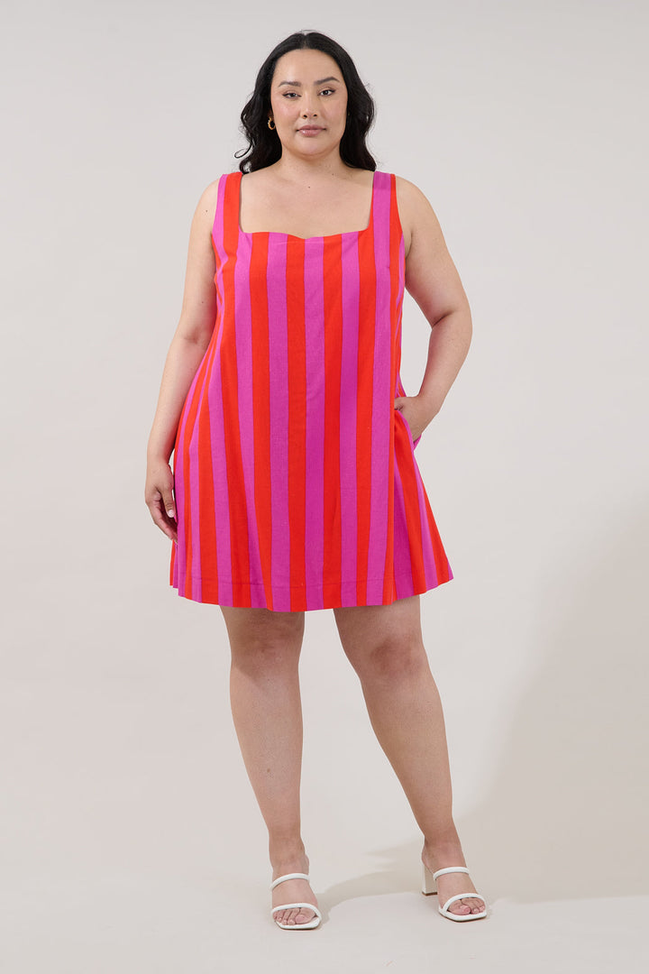 Zenica Shift Mini Dress Stripe Curve