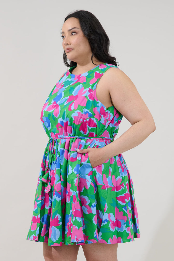 Merily Godet Mini Dress Floral Curve