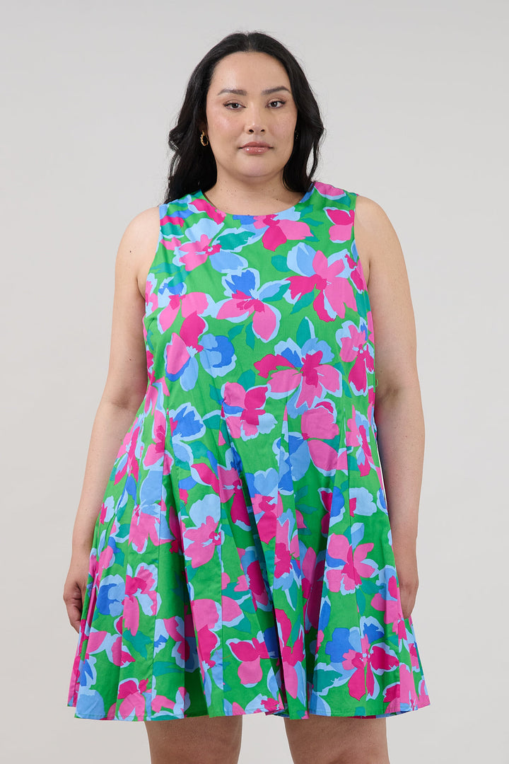 Merily Godet Mini Dress Floral Curve