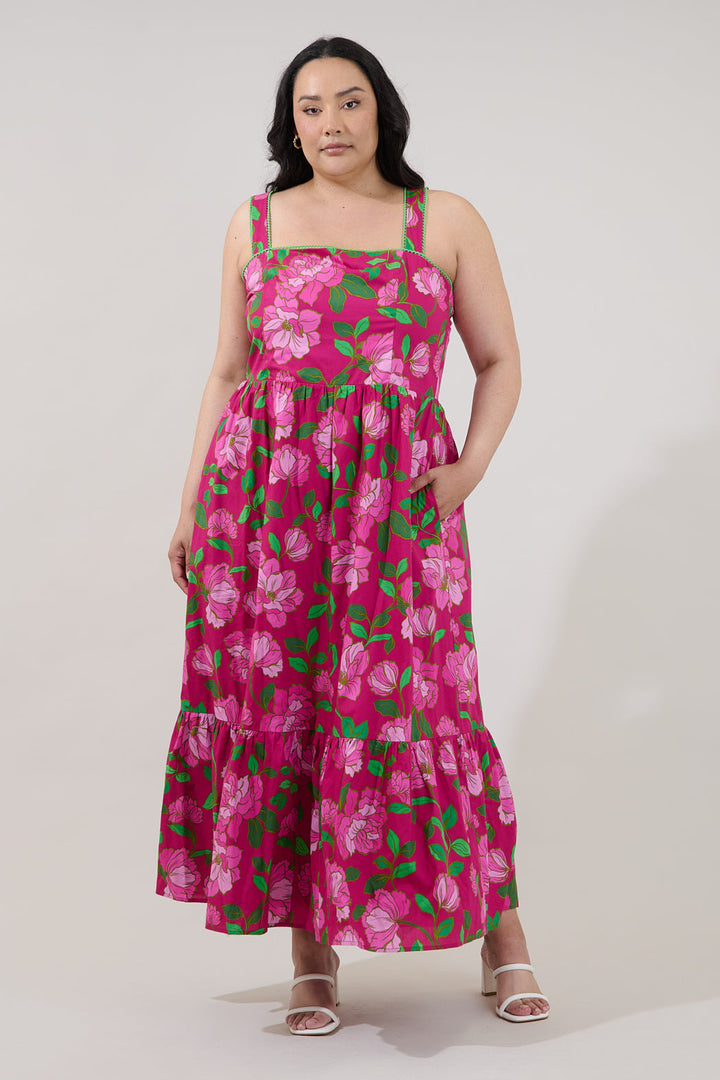 Krisy Sleeveless Maxi Dress Floral Curve