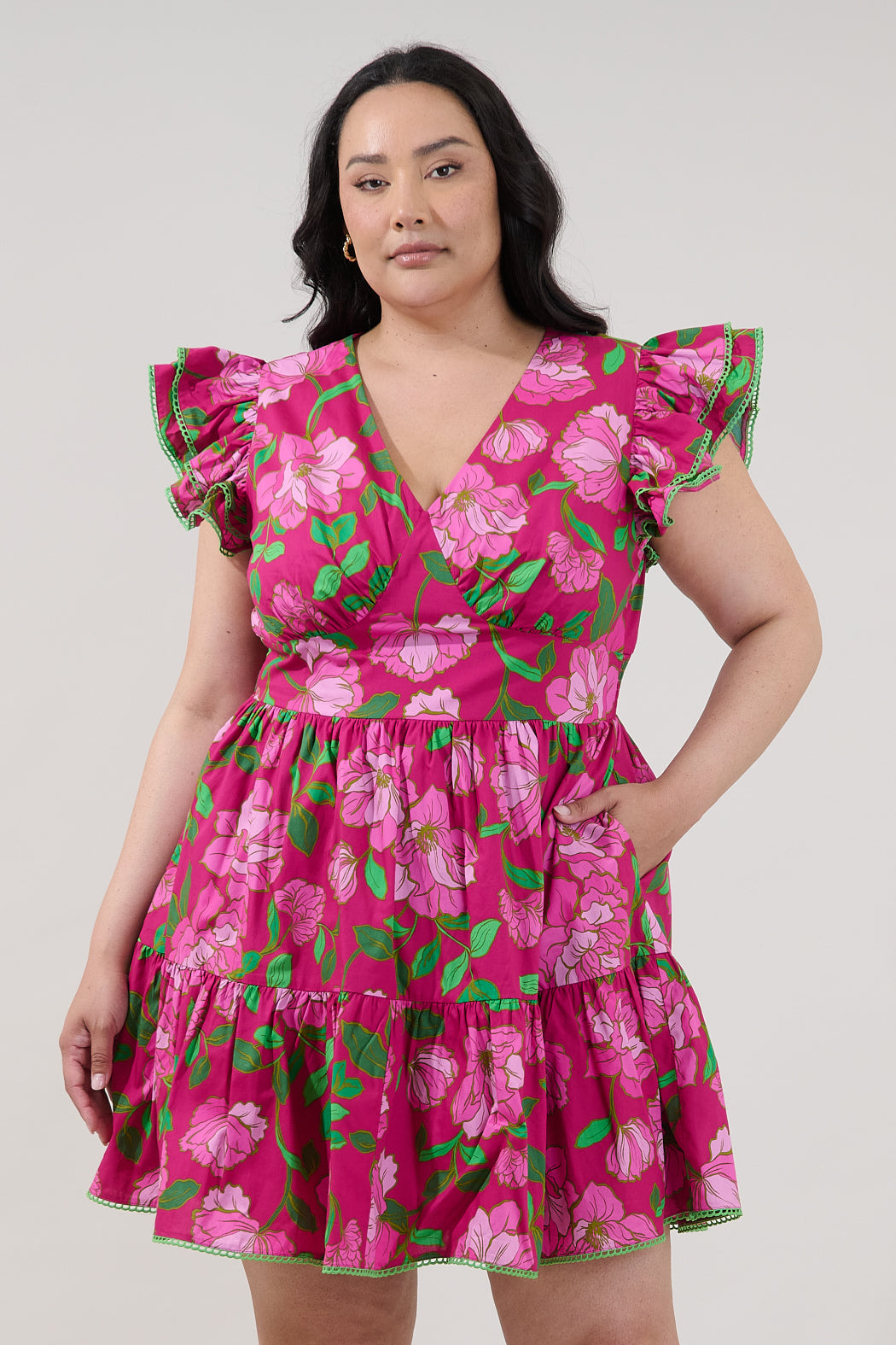 Surie Ruffle Mini Dress Floral Curve