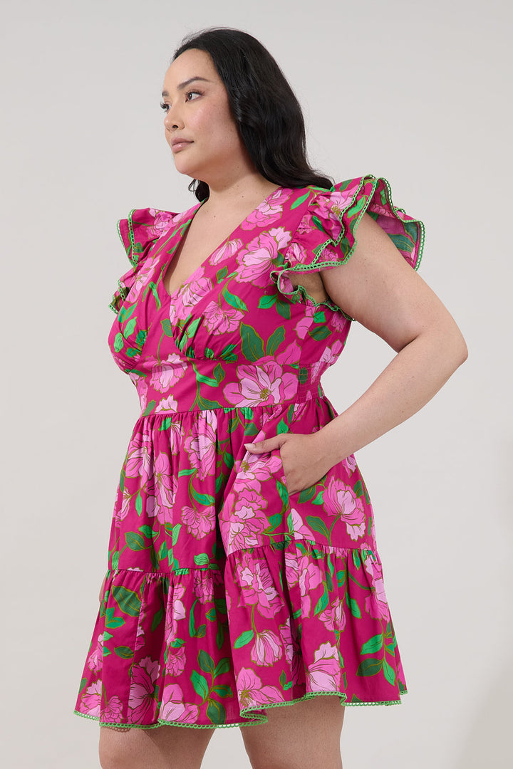 Surie Ruffle Mini Dress Floral Curve