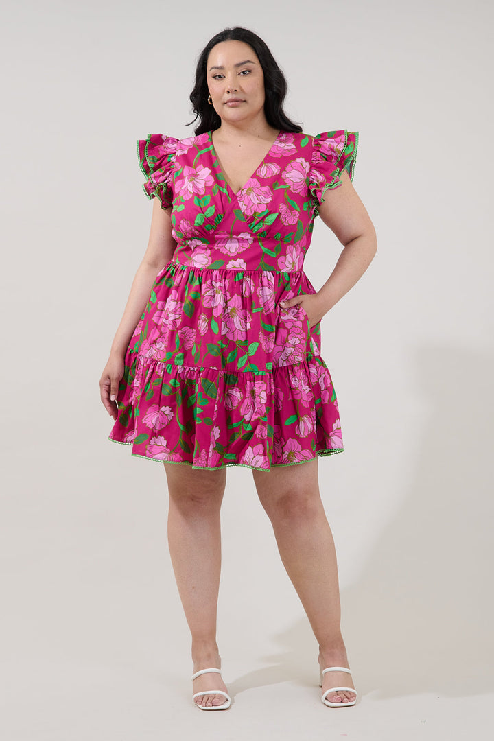 Surie Ruffle Mini Dress Floral Curve